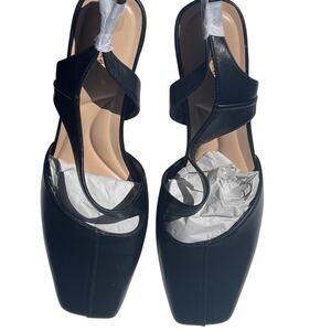New Size 9 Leather Squared Toe Slingback with Squared Heel in Black